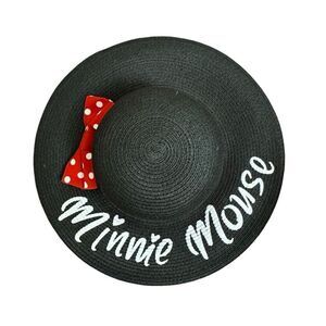 Disney Parks Minnie Mouse Signature Red Bow Floppy Summer Hat Black Straw Adult
